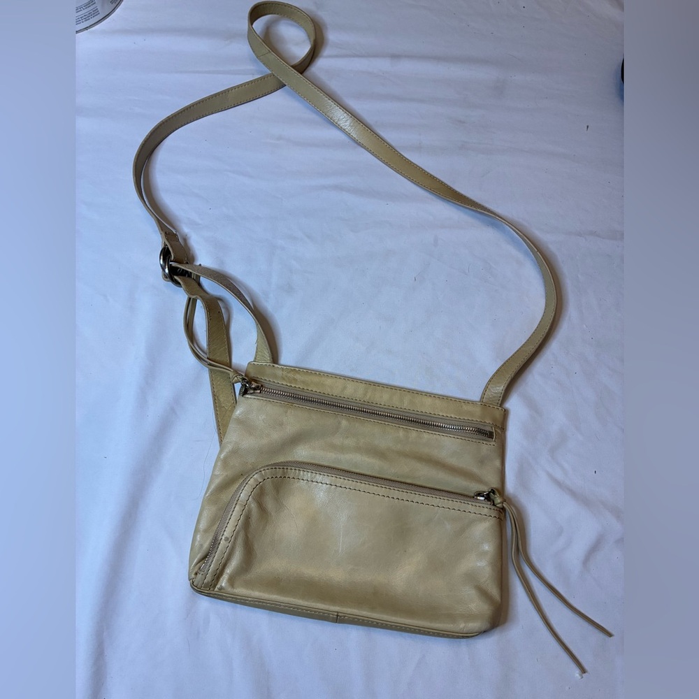 HOBO The Original Beige Leather Crossbody Bag Adjustable Strap Double Zip